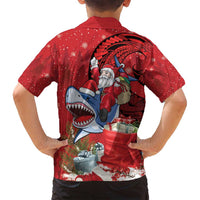 Funny Santa Riding Shark Family Matching Off Shoulder Short Dress and Hawaiian Shirt Polynesian Tribal Christmas Spirit - Polynesian Pride