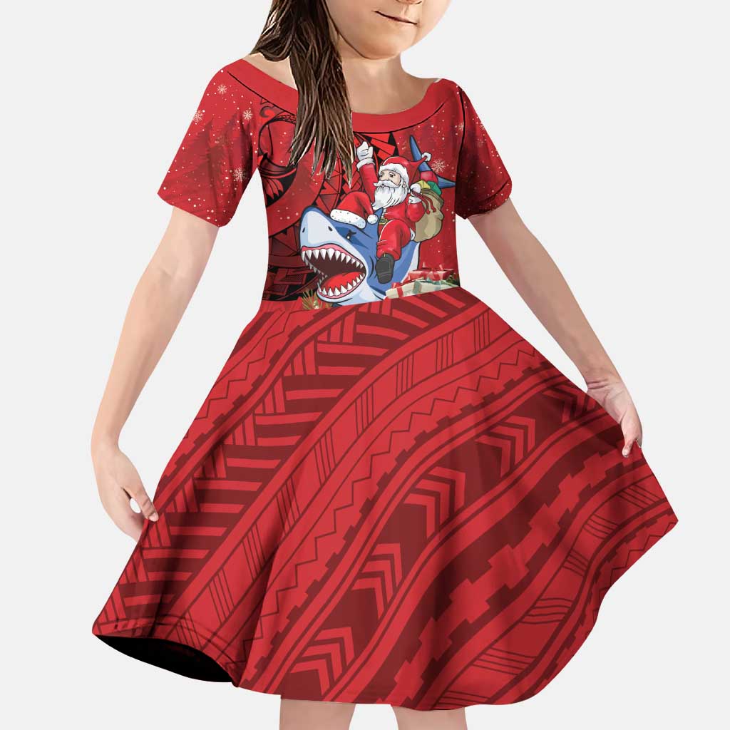 Funny Santa Riding Shark Family Matching Puletasi and Hawaiian Shirt Polynesian Tribal Christmas Spirit - Polynesian Pride