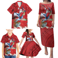 Funny Santa Riding Shark Family Matching Puletasi and Hawaiian Shirt Polynesian Tribal Christmas Spirit - Polynesian Pride