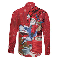 Funny Santa Riding Shark Family Matching Puletasi and Hawaiian Shirt Polynesian Tribal Christmas Spirit - Polynesian Pride