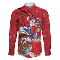 Funny Santa Riding Shark Family Matching Summer Maxi Dress and Hawaiian Shirt Polynesian Tribal Christmas Spirit - Polynesian Pride