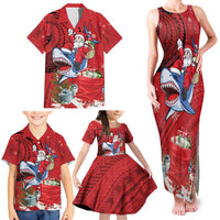 Funny Santa Riding Shark Family Matching Tank Maxi Dress and Hawaiian Shirt Polynesian Tribal Christmas Spirit - Polynesian Pride
