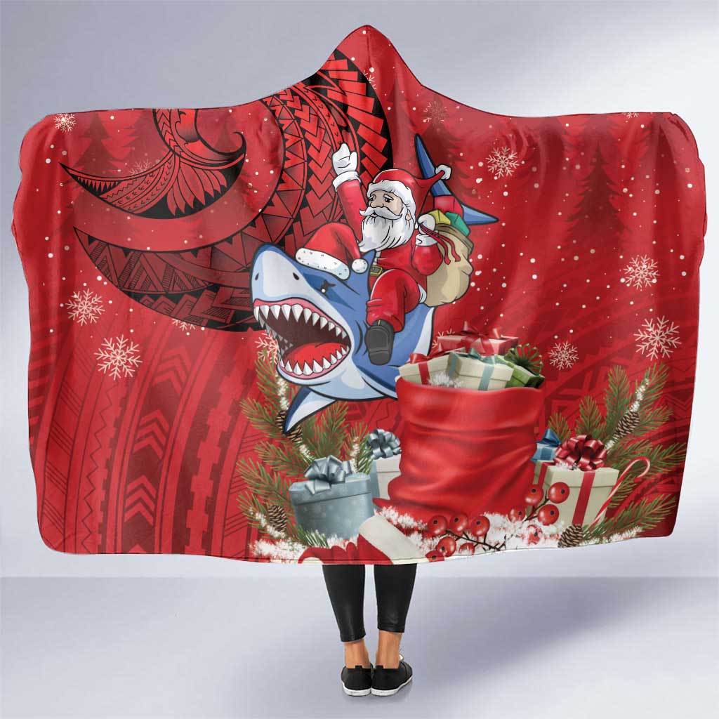 Funny Santa Riding Shark Hooded Blanket Polynesian Tribal Christmas Spirit - Polynesian Pride