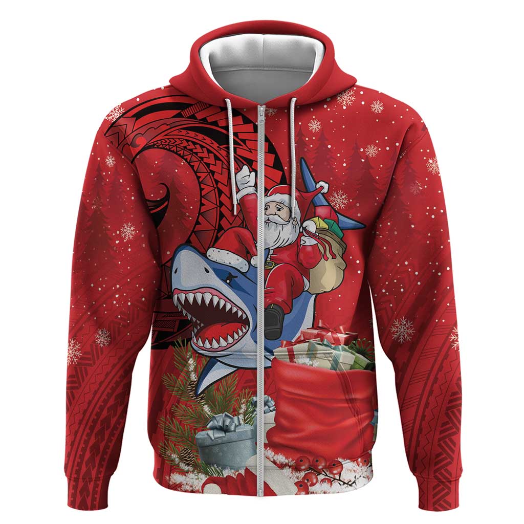 Funny Santa Riding Shark Hoodie Polynesian Tribal Christmas Spirit - Polynesian Pride