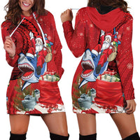Funny Santa Riding Shark Hoodie Dress Polynesian Tribal Christmas Spirit - Polynesian Pride