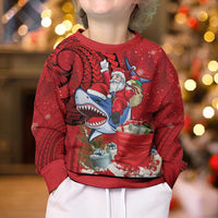Funny Santa Riding Shark Kid Ugly Christmas Sweater Polynesian Tribal Christmas Spirit - Polynesian Pride