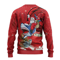 Funny Santa Riding Shark Ugly Christmas Sweater Polynesian Tribal Christmas Spirit - Polynesian Pride