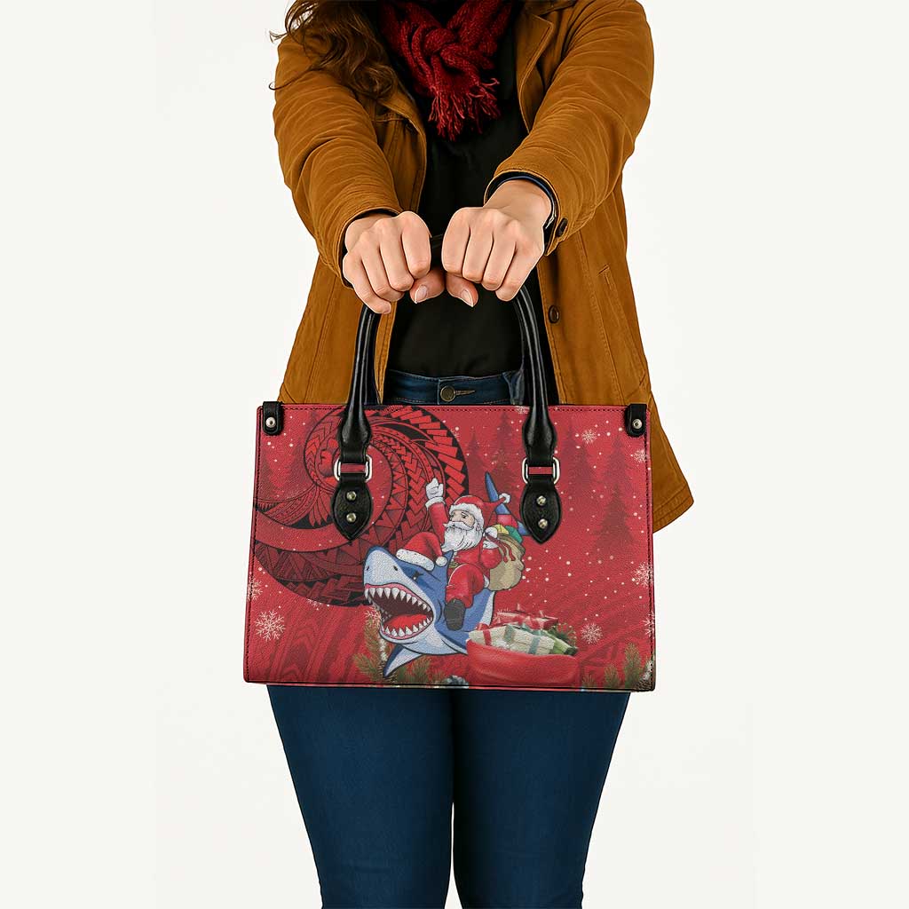 Funny Santa Riding Shark Leather Bag Polynesian Tribal Christmas Spirit - Polynesian Pride