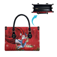 Funny Santa Riding Shark Leather Bag Polynesian Tribal Christmas Spirit - Polynesian Pride