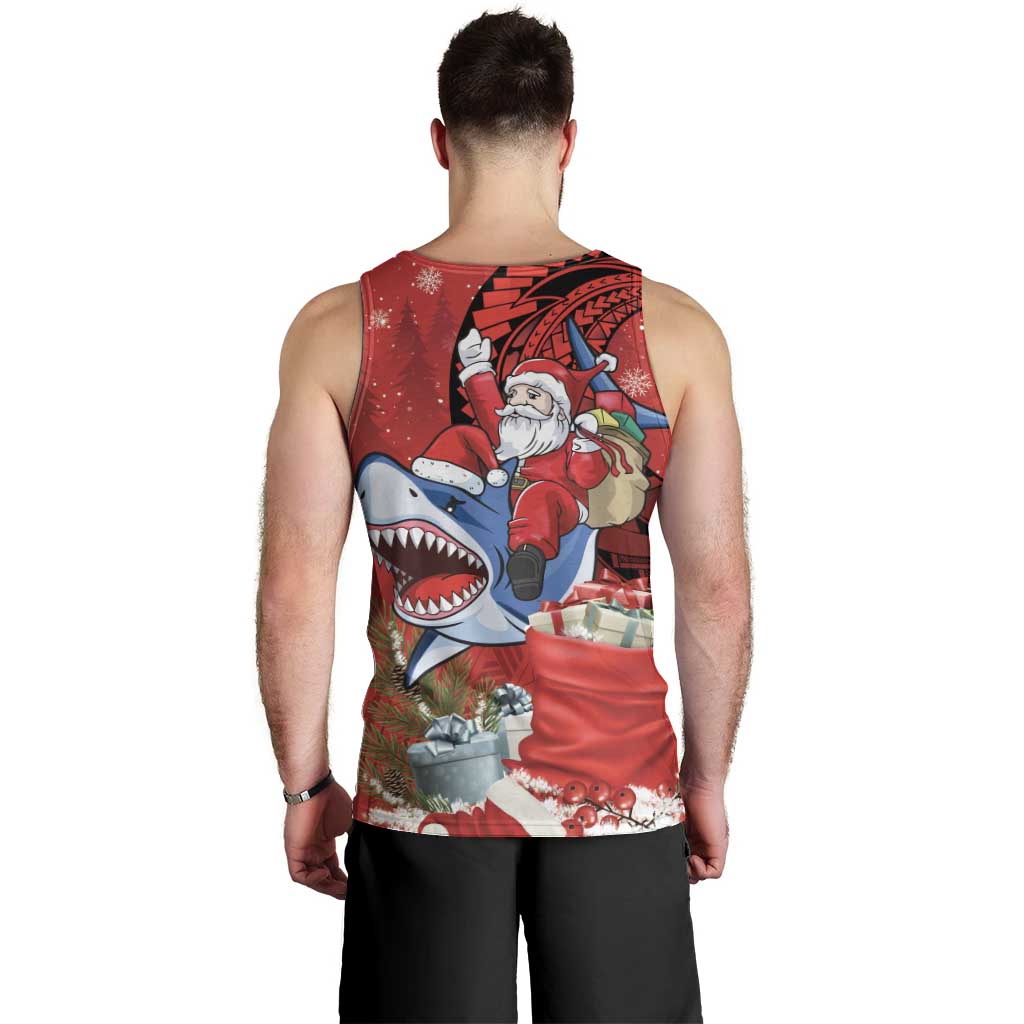 Funny Santa Riding Shark Men Tank Top Polynesian Tribal Christmas Spirit - Polynesian Pride