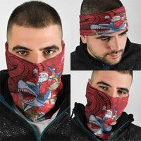 Funny Santa Riding Shark Neck Gaiter Polynesian Tribal Christmas Spirit - Polynesian Pride