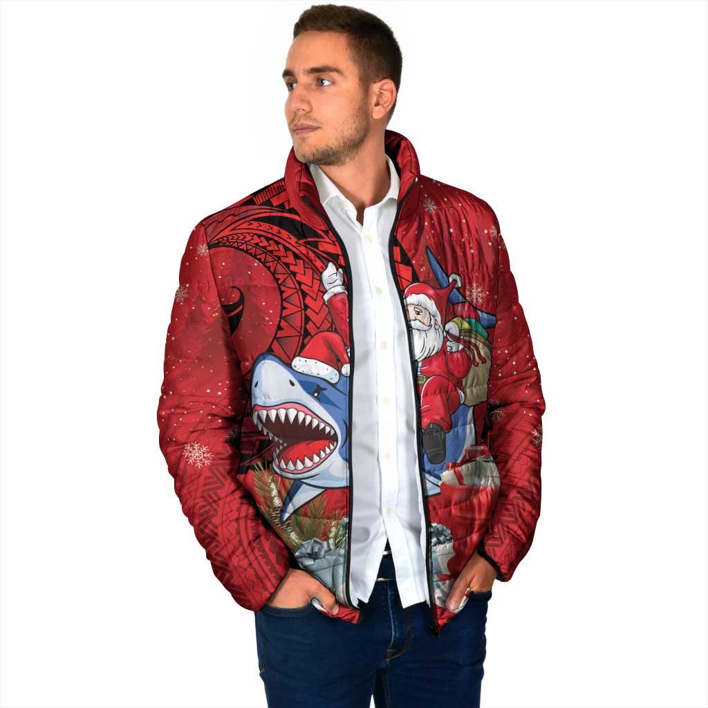 Funny Santa Riding Shark Padded Jacket Polynesian Tribal Christmas Spirit - Polynesian Pride