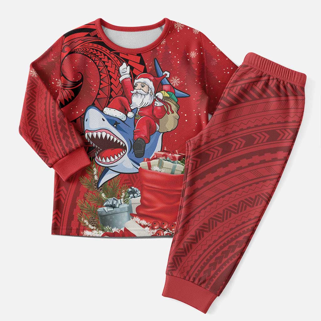 Funny Santa Riding Shark Christmas Pajama Set Polynesian Tribal Christmas Spirit - Polynesian Pride