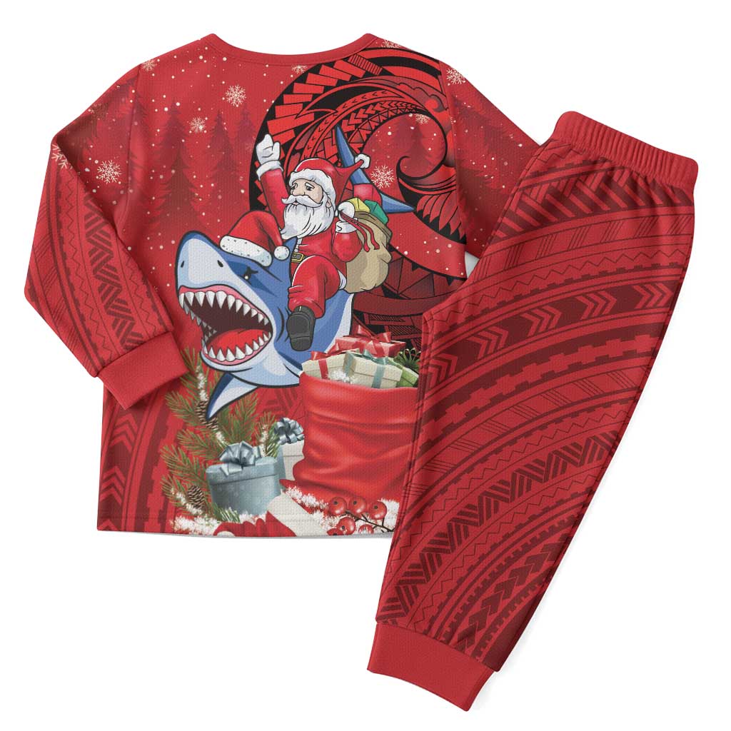 Funny Santa Riding Shark Christmas Pajama Set Polynesian Tribal Christmas Spirit - Polynesian Pride