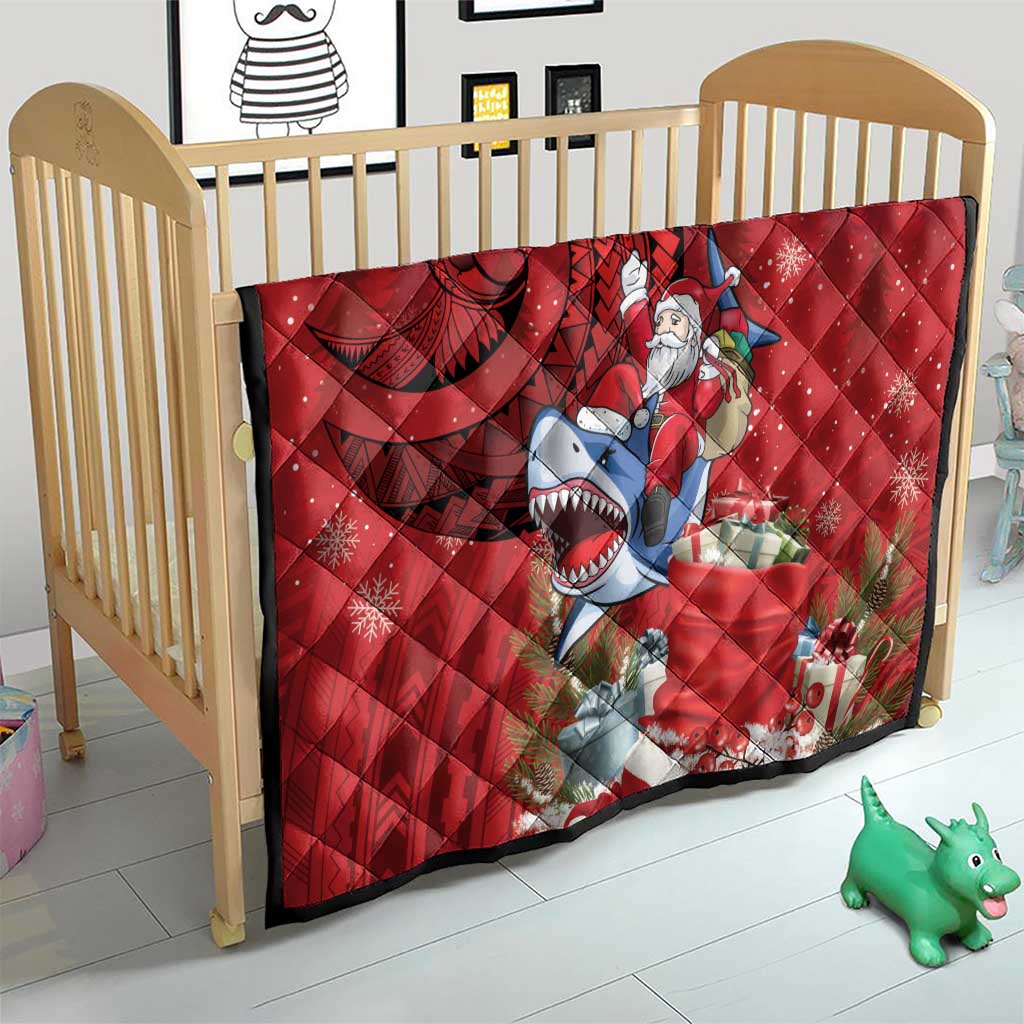 Funny Santa Riding Shark Quilt Polynesian Tribal Christmas Spirit - Polynesian Pride