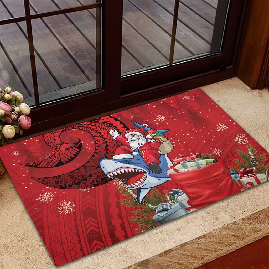 Funny Santa Riding Shark Rubber Doormat Polynesian Tribal Christmas Spirit - Polynesian Pride