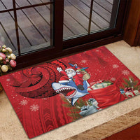 Funny Santa Riding Shark Rubber Doormat Polynesian Tribal Christmas Spirit - Polynesian Pride