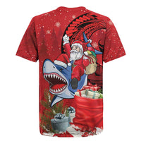 Funny Santa Riding Shark Rugby Jersey Polynesian Tribal Christmas Spirit - Polynesian Pride