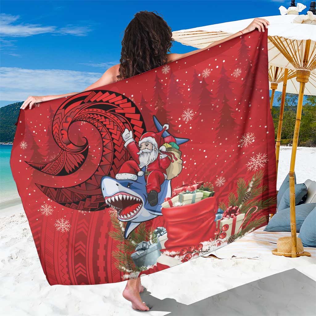 Funny Santa Riding Shark Sarong Polynesian Tribal Christmas Spirit - Polynesian Pride
