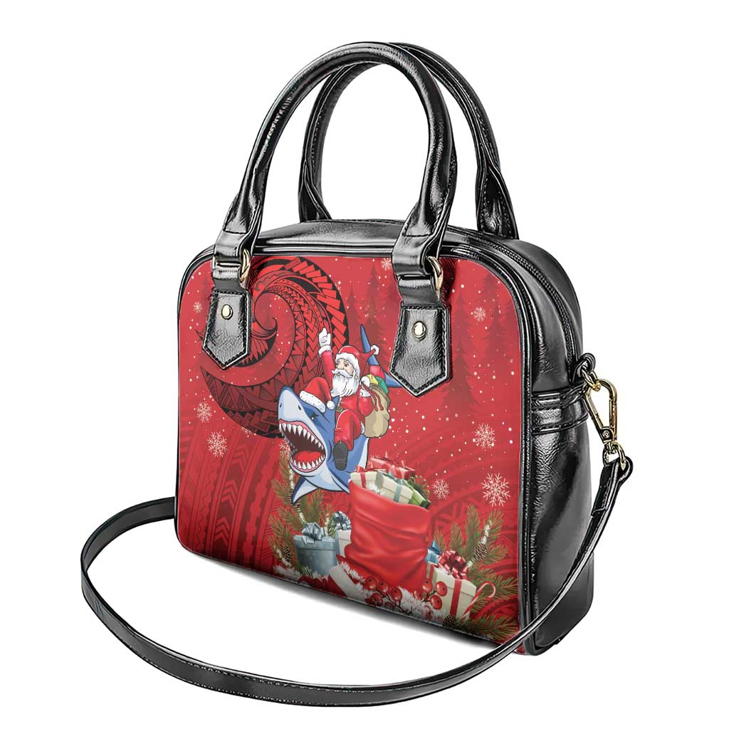 Funny Santa Riding Shark Shoulder Handbag Polynesian Tribal Christmas Spirit - Polynesian Pride