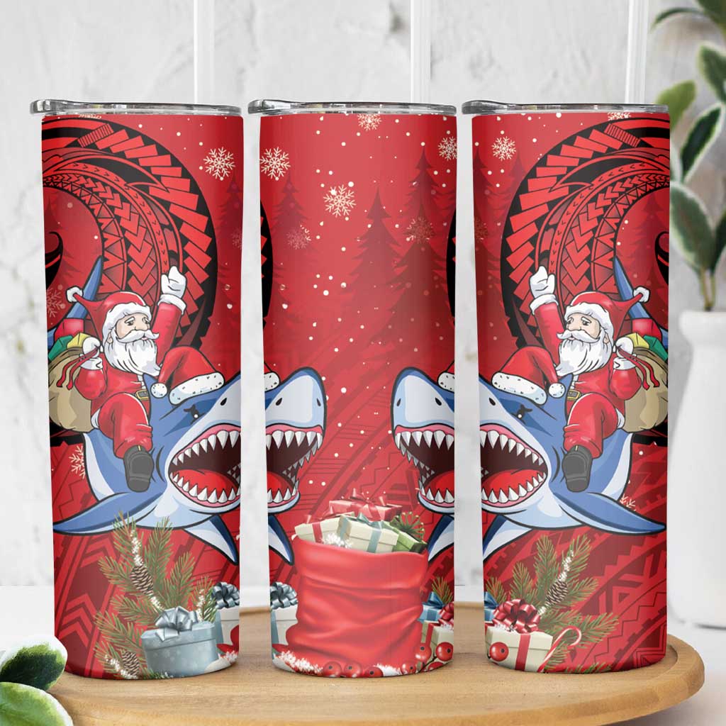 Funny Santa Riding Shark Skinny Tumbler Polynesian Tribal Christmas Spirit - Polynesian Pride