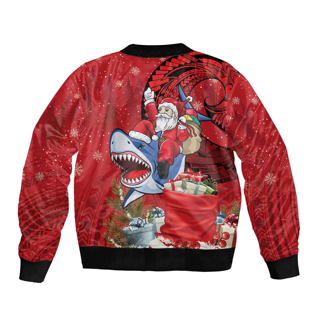 Funny Santa Riding Shark Sleeve Zip Bomber Jacket Polynesian Tribal Christmas Spirit - Polynesian Pride