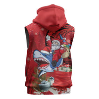 Funny Santa Riding Shark Sleeveless Hoodie Polynesian Tribal Christmas Spirit - Polynesian Pride
