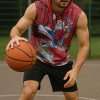 Funny Santa Riding Shark Sleeveless Hoodie Polynesian Tribal Christmas Spirit - Polynesian Pride