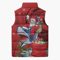 Funny Santa Riding Shark Sleeveless Puffer Jacket Polynesian Tribal Christmas Spirit - Polynesian Pride