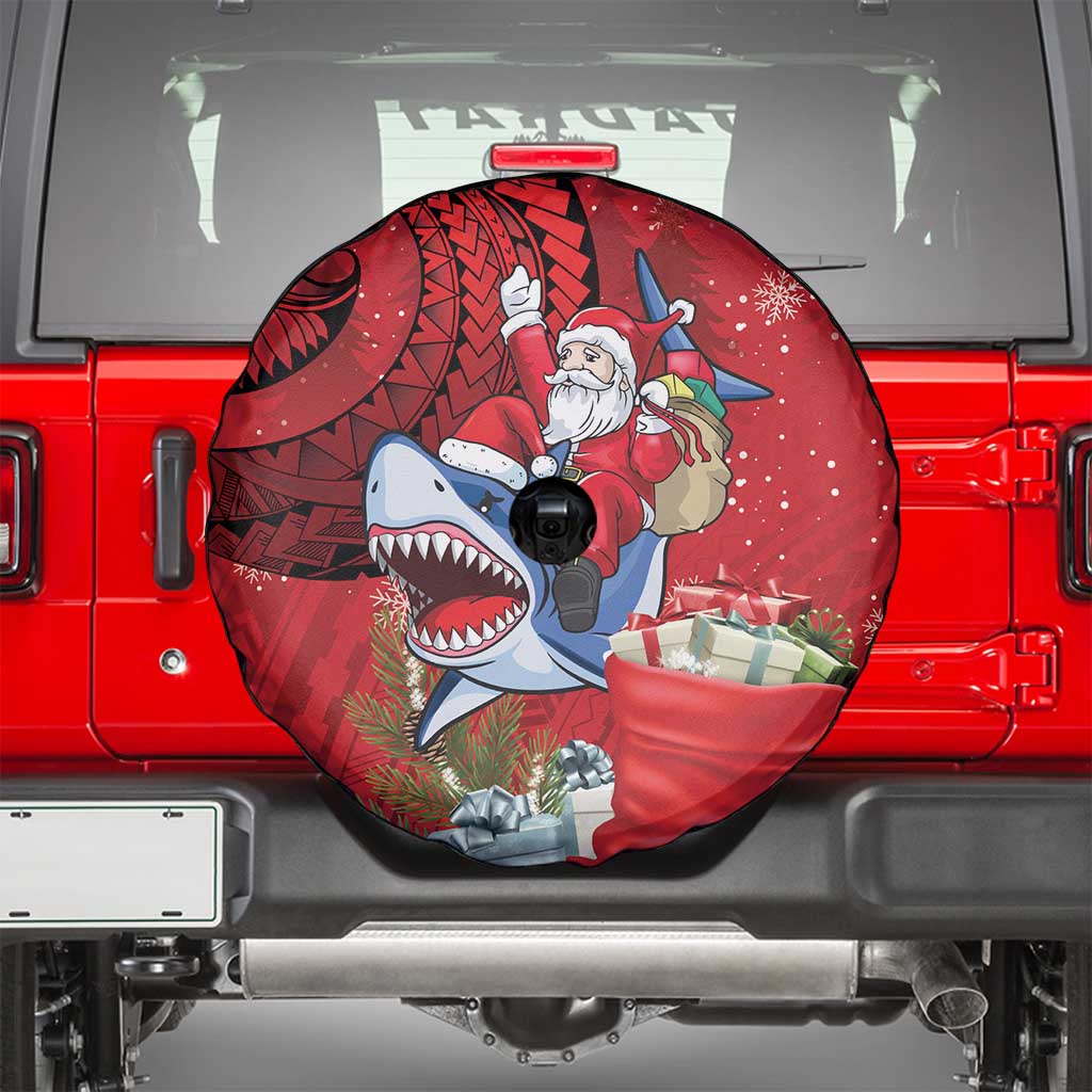 Funny Santa Riding Shark Spare Tire Cover Polynesian Tribal Christmas Spirit - Polynesian Pride