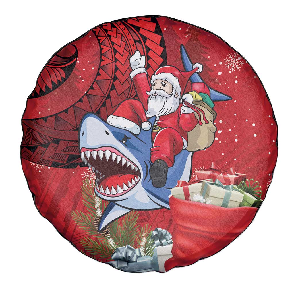 Funny Santa Riding Shark Spare Tire Cover Polynesian Tribal Christmas Spirit - Polynesian Pride