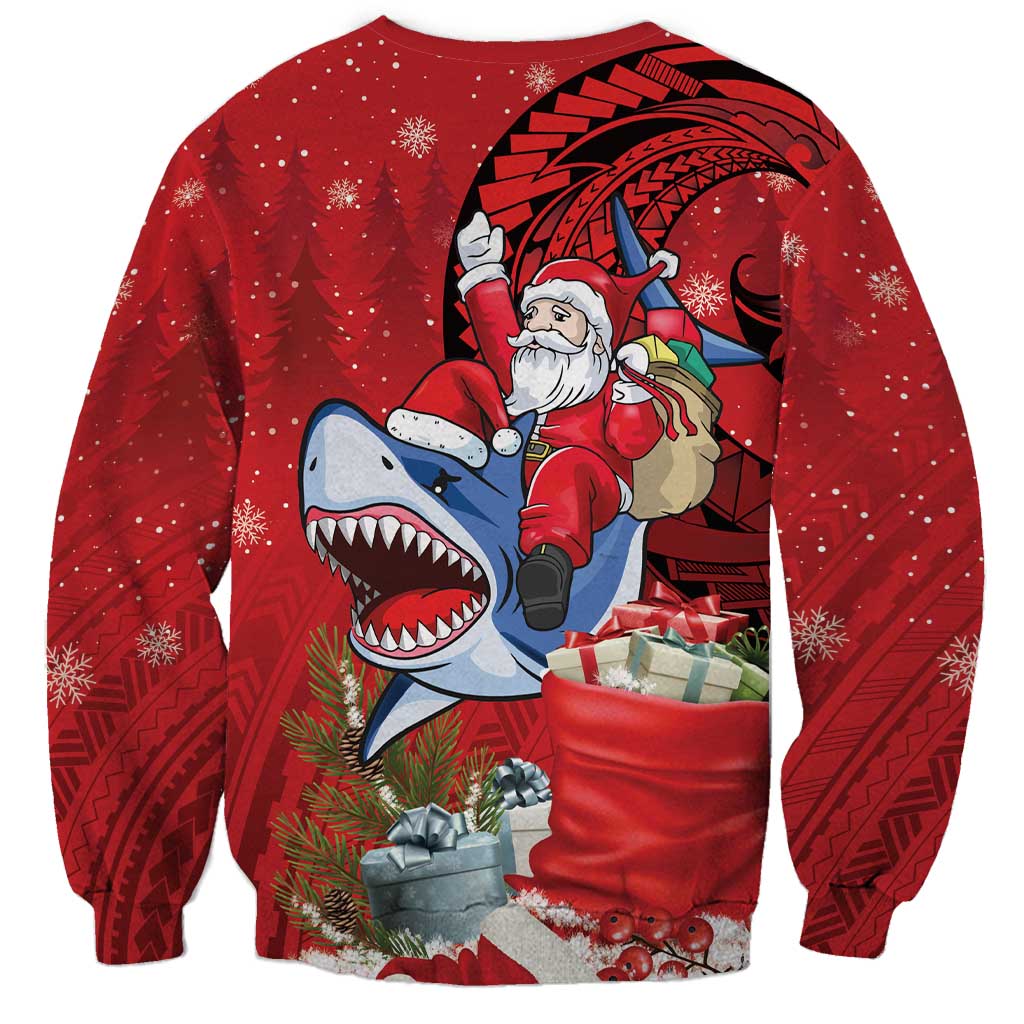 Funny Santa Riding Shark Sweatshirt Polynesian Tribal Christmas Spirit - Polynesian Pride