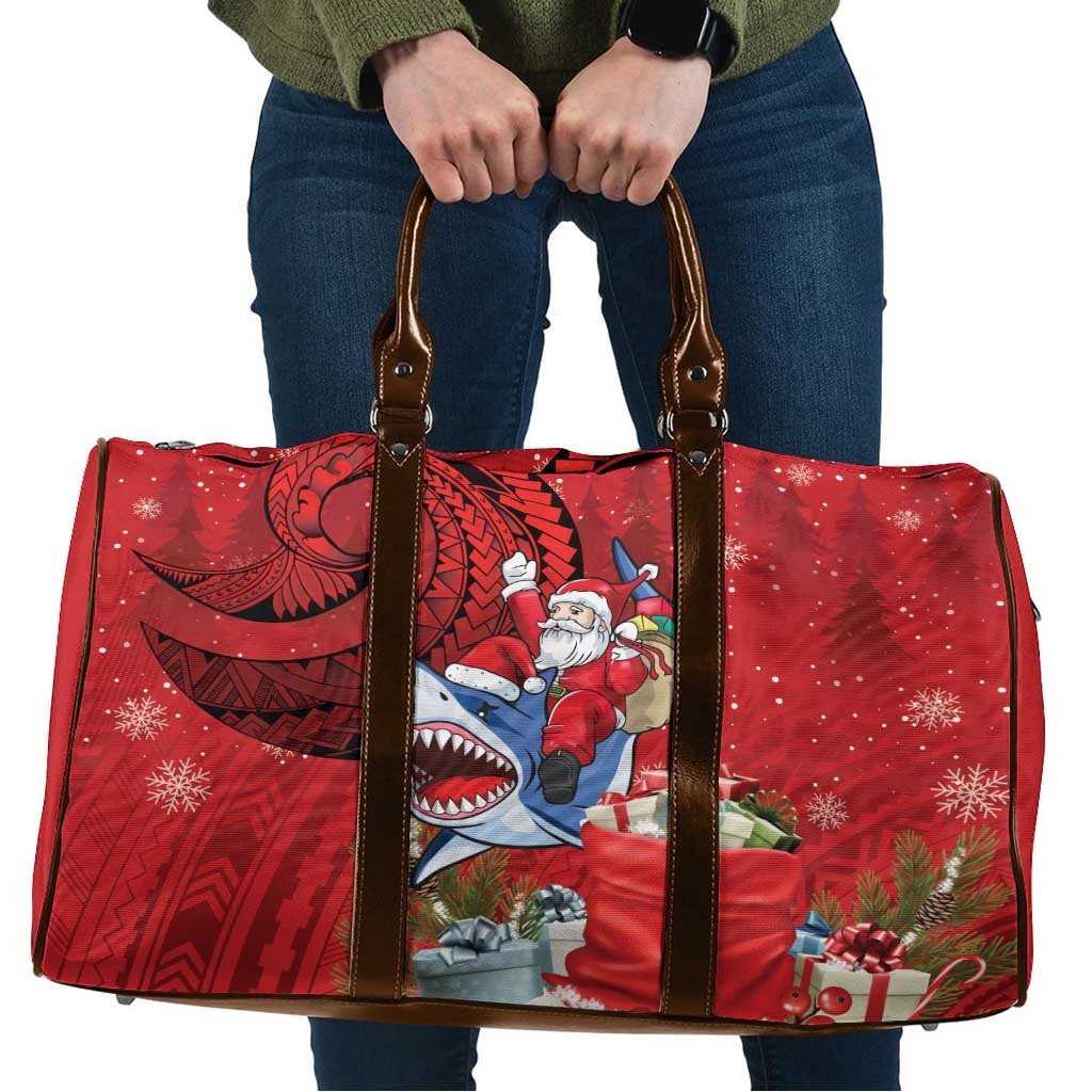 Funny Santa Riding Shark Travel Bag Polynesian Tribal Christmas Spirit - Polynesian Pride
