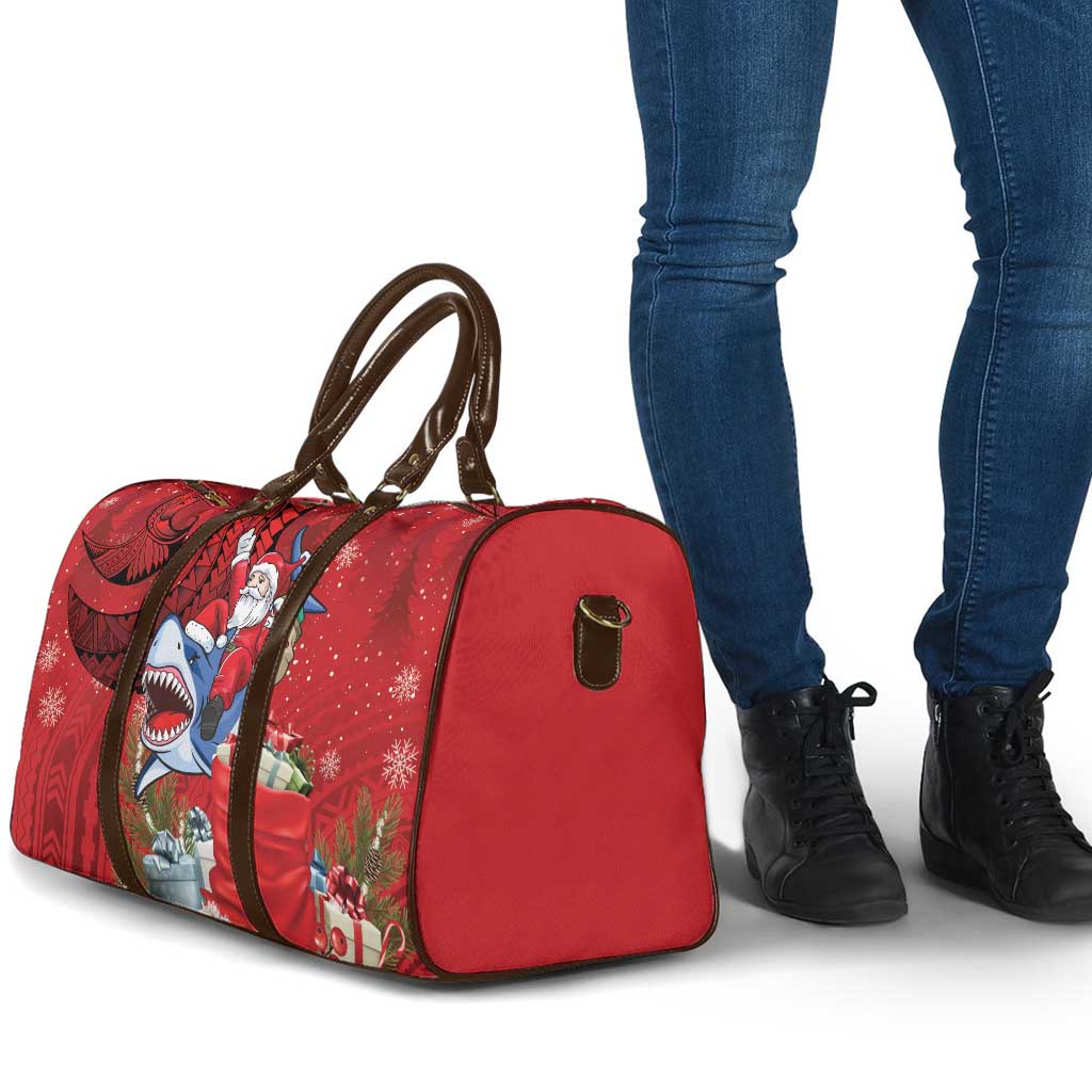 Funny Santa Riding Shark Travel Bag Polynesian Tribal Christmas Spirit - Polynesian Pride