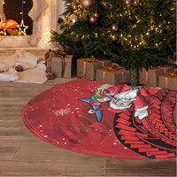 Funny Santa Riding Shark Tree Skirt Polynesian Tribal Christmas Spirit - Polynesian Pride