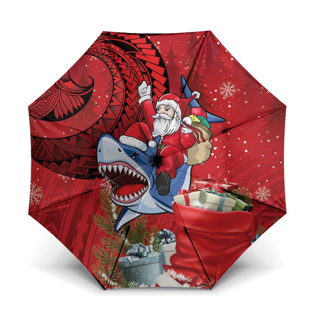 Funny Santa Riding Shark Umbrella Polynesian Tribal Christmas Spirit - Polynesian Pride
