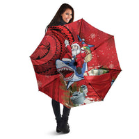Funny Santa Riding Shark Umbrella Polynesian Tribal Christmas Spirit - Polynesian Pride