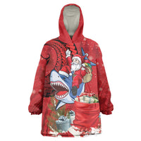 Funny Santa Riding Shark Wearable Blanket Hoodie Polynesian Tribal Christmas Spirit - Polynesian Pride
