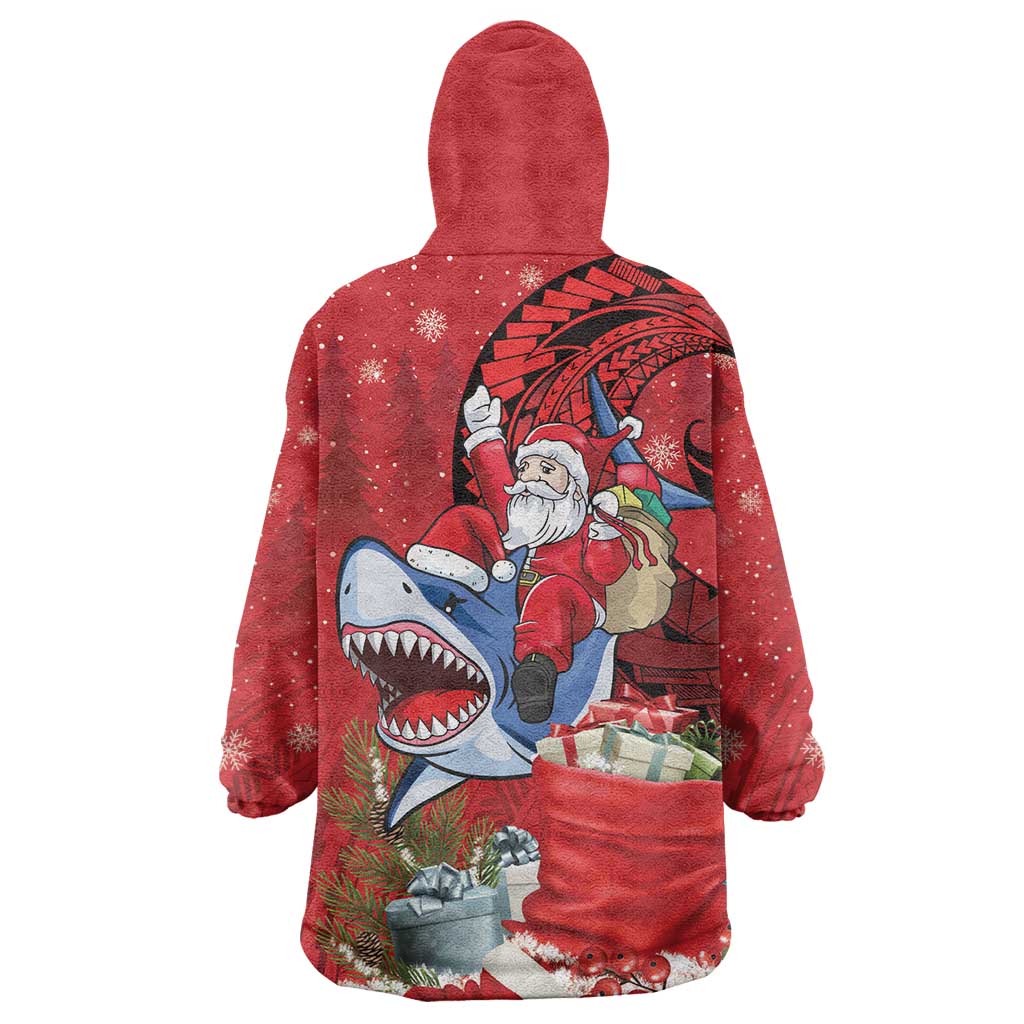 Funny Santa Riding Shark Wearable Blanket Hoodie Polynesian Tribal Christmas Spirit - Polynesian Pride
