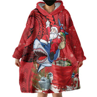 Funny Santa Riding Shark Wearable Blanket Hoodie Polynesian Tribal Christmas Spirit - Polynesian Pride