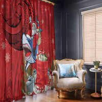 Funny Santa Riding Shark Window Curtain Polynesian Tribal Christmas Spirit - Polynesian Pride