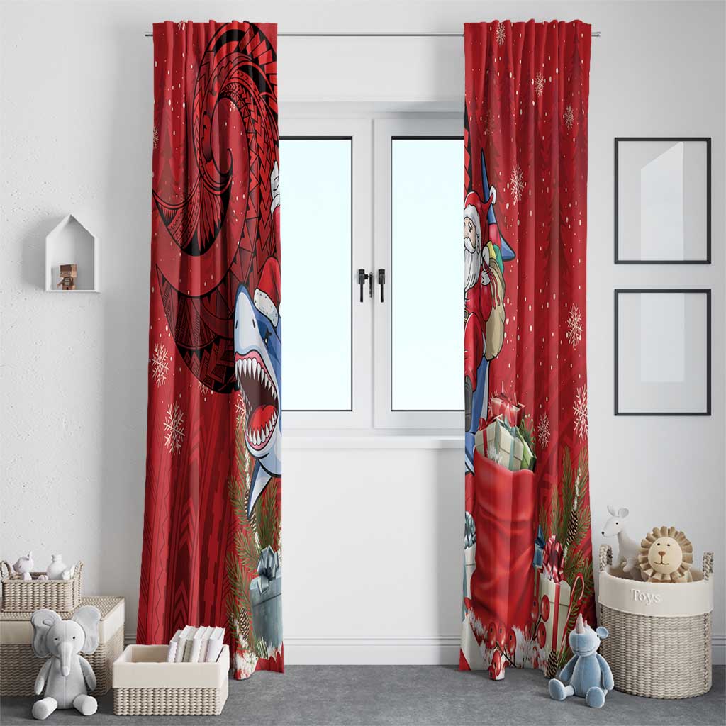 Funny Santa Riding Shark Window Curtain Polynesian Tribal Christmas Spirit - Polynesian Pride