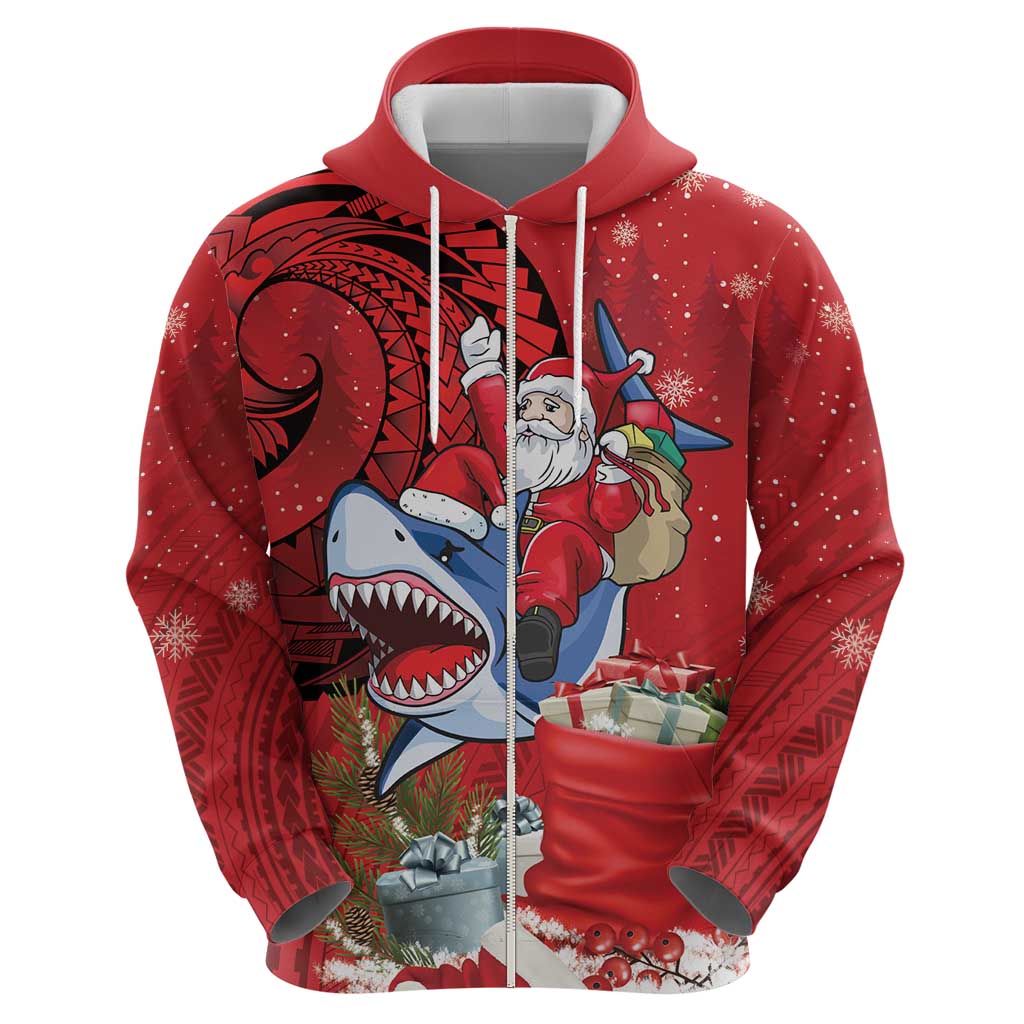 Funny Santa Riding Shark Zip Hoodie Polynesian Tribal Christmas Spirit - Polynesian Pride