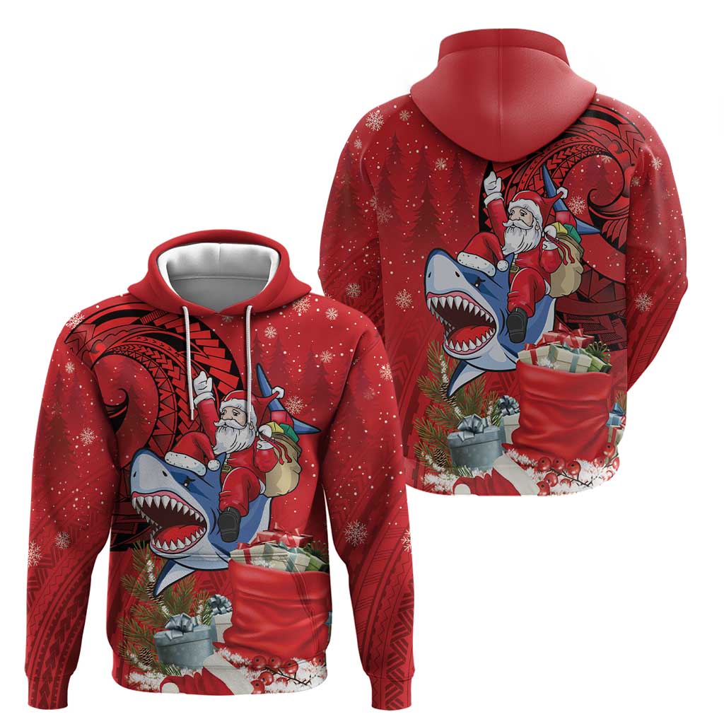 Funny Santa Riding Shark Zip Hoodie Polynesian Tribal Christmas Spirit - Polynesian Pride