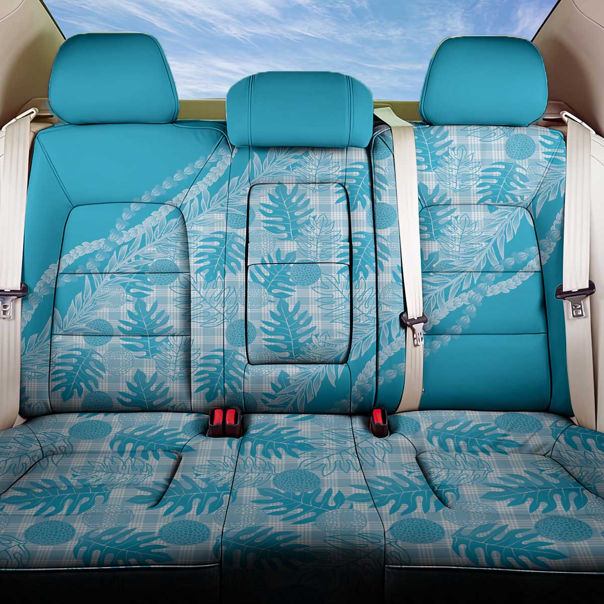 Hawaii Breadfruit Palaka Back Car Seat Cover Polu Maile Lei LT9 One Size Blue - Polynesian Pride