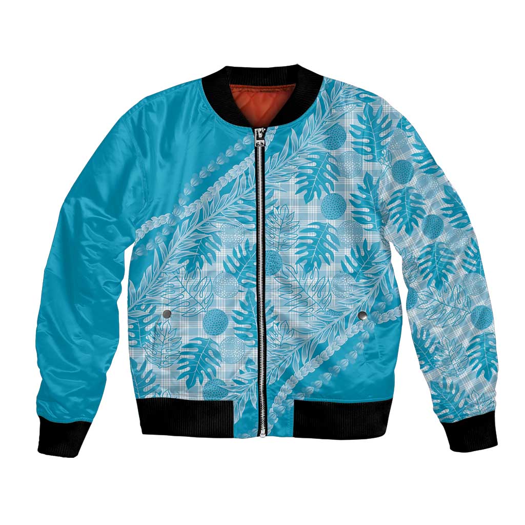 Hawaii Breadfruit Palaka Bomber Jacket Polu Maile Lei LT9 Unisex Blue - Polynesian Pride