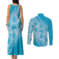 Hawaii Breadfruit Palaka Couples Matching Tank Maxi Dress and Long Sleeve Button Shirt Polu Maile Lei - Polynesian Pride