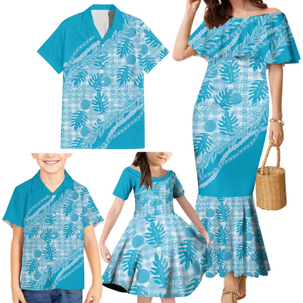 Hawaii Breadfruit Palaka Family Matching Mermaid Dress and Hawaiian Shirt Polu Maile Lei LT9 - Polynesian Pride