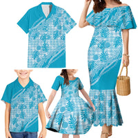 Hawaii Breadfruit Palaka Family Matching Mermaid Dress and Hawaiian Shirt Polu Maile Lei - Polynesian Pride
