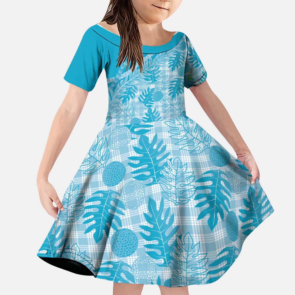 Hawaii Breadfruit Palaka Family Matching Off The Shoulder Long Sleeve Dress and Hawaiian Shirt Polu Maile Lei - Polynesian Pride
